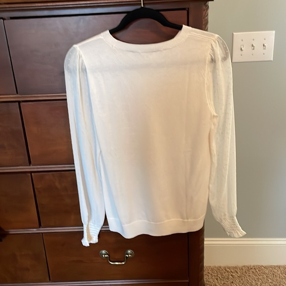 NWT • LOFT Women's White top w Sheer Long Sleeves. - Picture 7 of 16